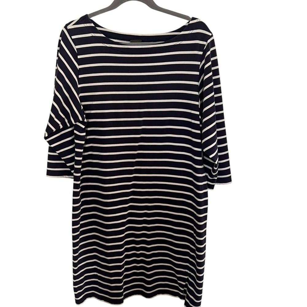 LL Bean Womens Dress M Blue Striped Excellent Coastal Nautical Boatneck Cotton